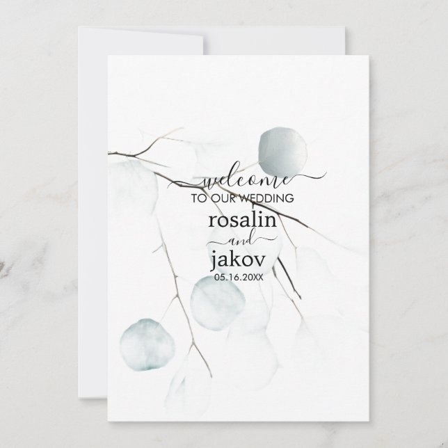 Invitation Minimal Eucalyptus Wedding  (Devant)