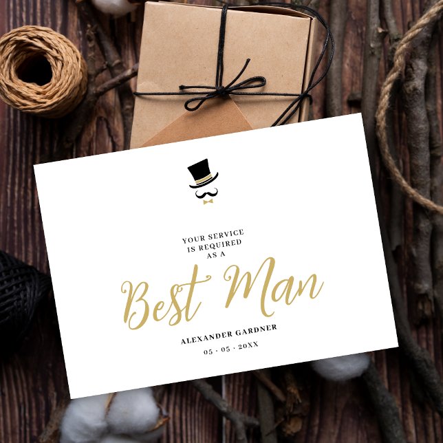 Invitation Minimal Exquisite Gorgeous Script Best Man  (Minimalist Exquisite Gorgeous Script Best Man Wedding Proposal Card in Black and Faux Gold.)