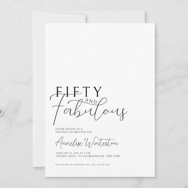 Invitation Minimal Fifty and Fabulous 50th Birthday (Devant)