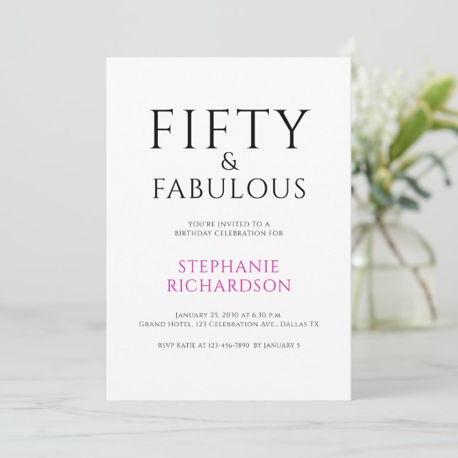 Invitation Minimal Fifty and Fabulous 50th Birthday Party  (Debout devant)
