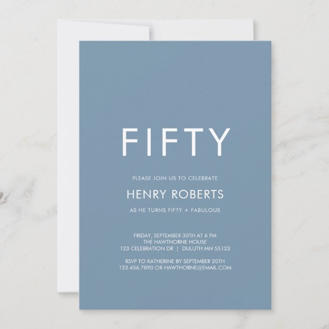 Invitation Minimal Fifty and Fabulous 50th Birthday Party (Devant)