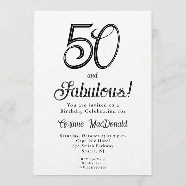 Invitation Minimal Fifty and Fabulous 50th Birthday Party (Devant)