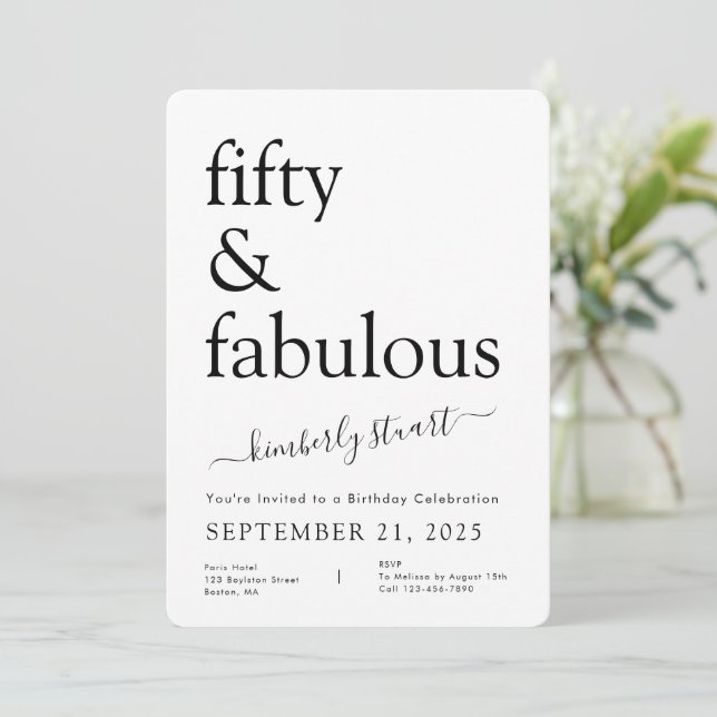 Invitation Minimal Fifty and Fabulous 50th Birthday Party  (Debout devant)
