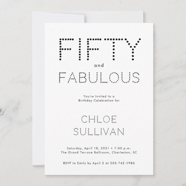 Invitation Minimal Fifty and Fabulous 50th Birthday Party (Devant)