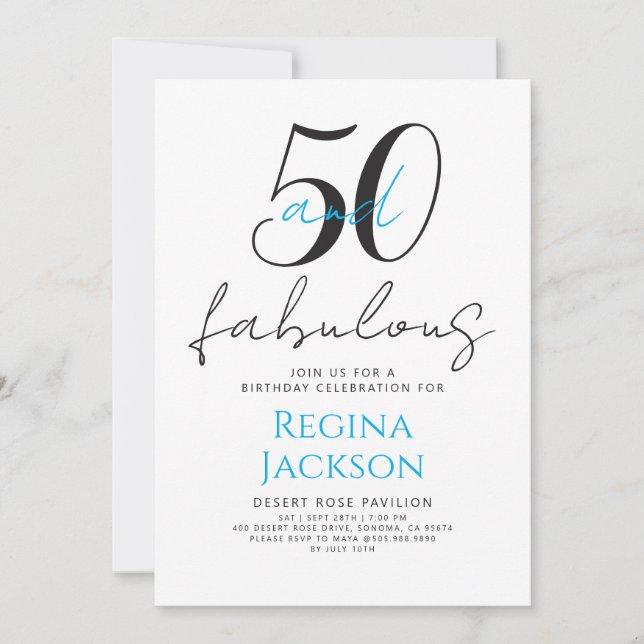 Invitation Minimal Fifty and Fabulous 50th Birthday Party (Devant)