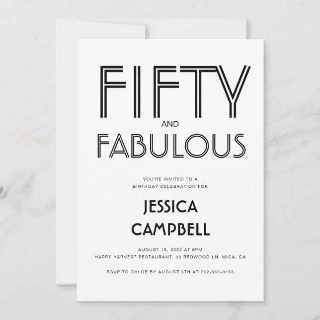 Invitation Minimal Fifty and Fabulous 50th Birthday Party (Devant)