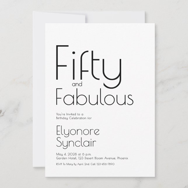 Invitation Minimal Fifty and Fabulous 50th Birthday Party (Devant)