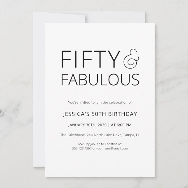 Invitation Minimal Fifty and Fabulous 50th Birthday Party (Devant)
