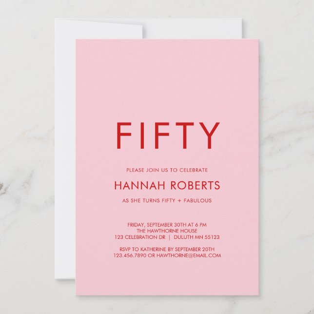 Invitation Minimal Fifty and Fabulous 50th Birthday Party (Devant)
