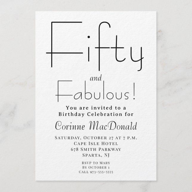 Invitation Minimal Fifty and Fabulous 50th Birthday Party (Devant)