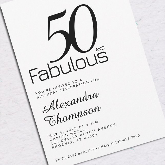 Invitation Minimal Fifty and Fabulous 50th Birthday Party (Créateur téléchargé)