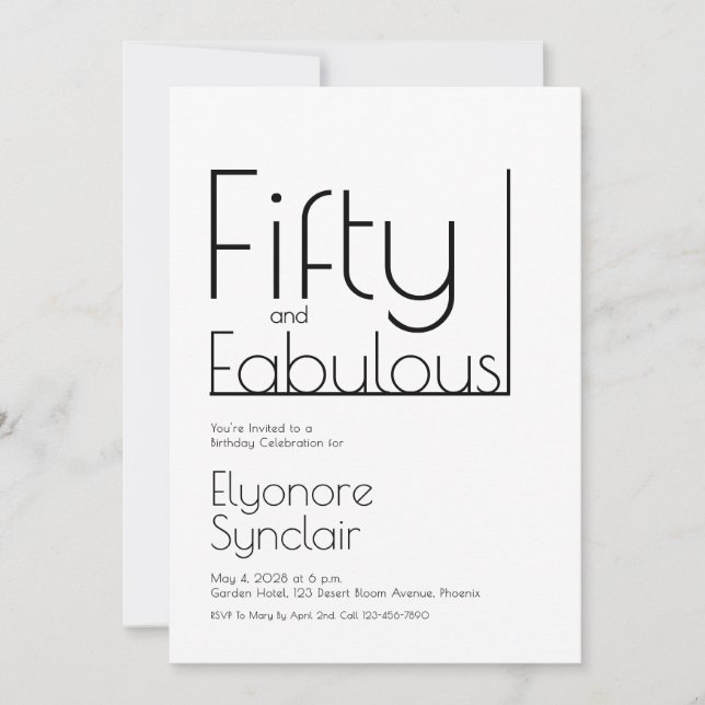 Invitation Minimal Fifty and Fabulous 50th Birthday Party (Devant)