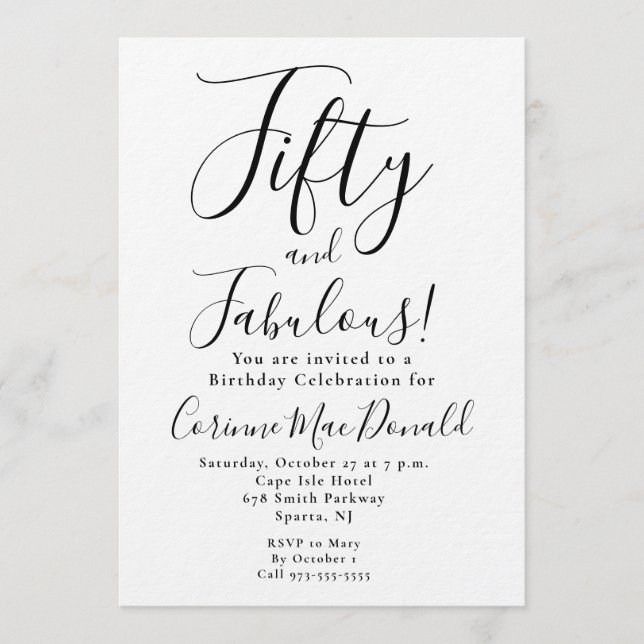 Invitation Minimal Fifty and Fabulous 50th Birthday Party (Devant)