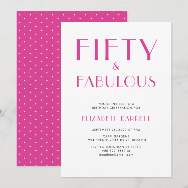Invitation Minimal Fifty and Fabulous 50th Birthday Party (Devant / Derrière)