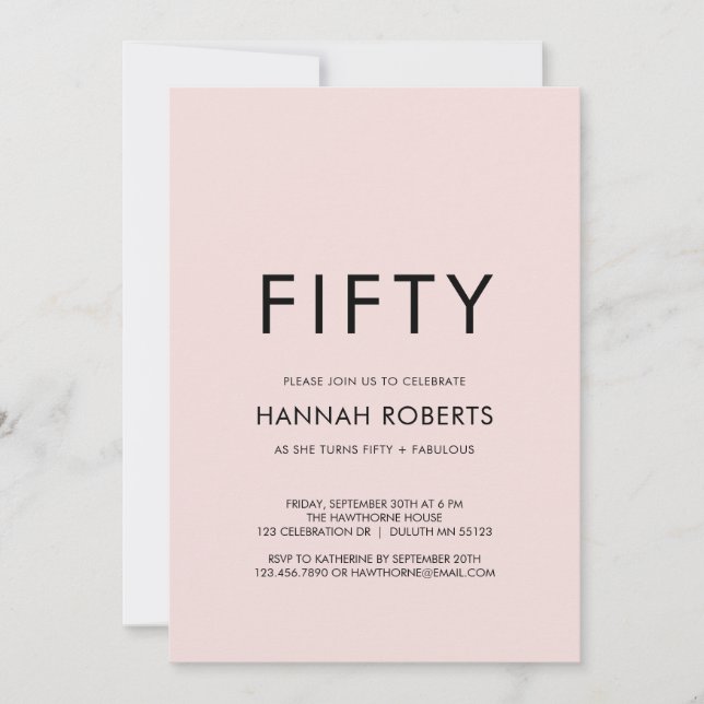Invitation Minimal Fifty and Fabulous 50th Birthday Party (Devant)
