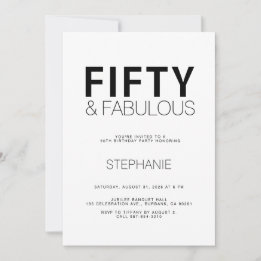 Invitation Minimal Fifty and Fabulous 50th Birthday Party Inv