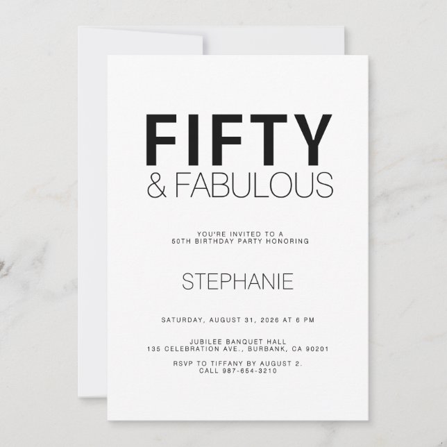 Invitation Minimal Fifty and Fabulous 50th Birthday Party Inv (Devant)