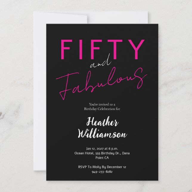 Invitation Minimal Fifty and Fabulous Pink 50th Birthday  (Devant)