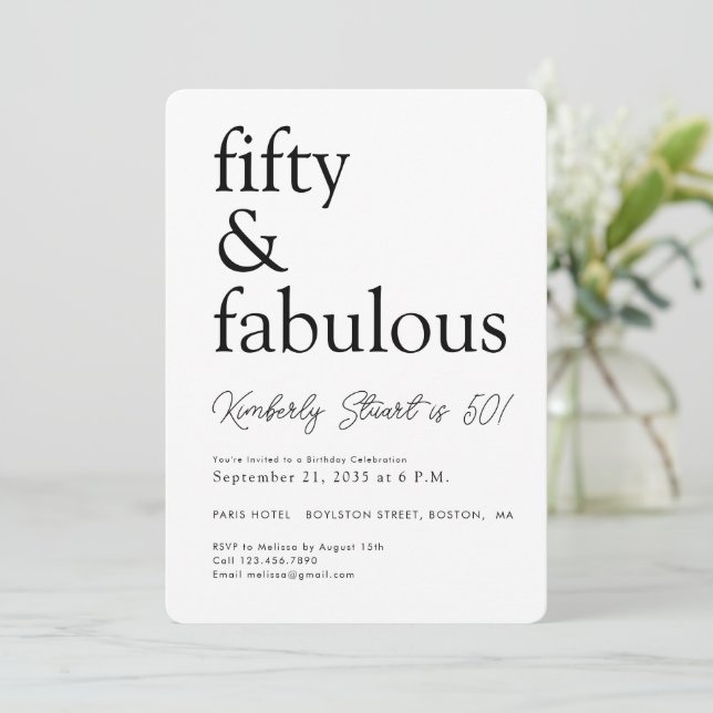 Invitation Minimal Fifty et Fabulous Fête d'anniversaire 50 a (Debout devant)