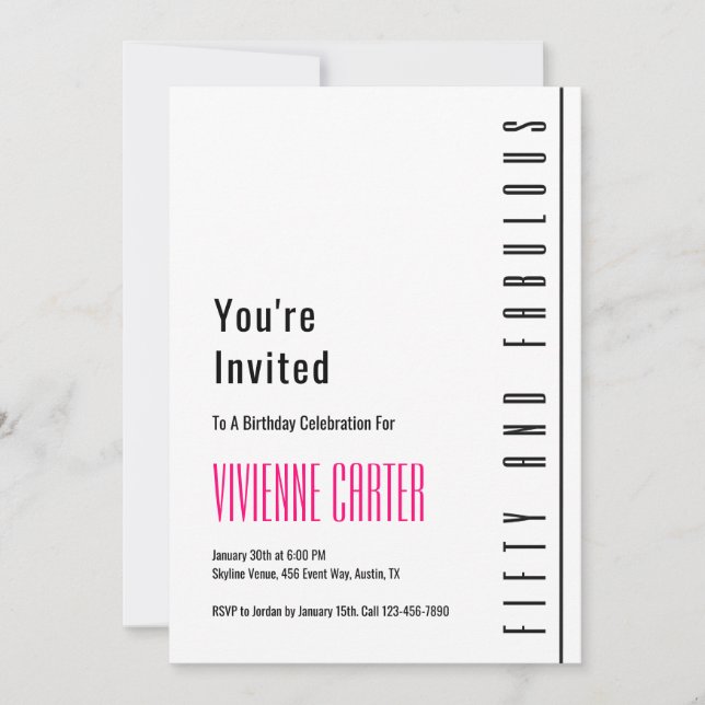 Invitation Minimal Fifty et Merveilleux 50e Anniversaire (Devant)