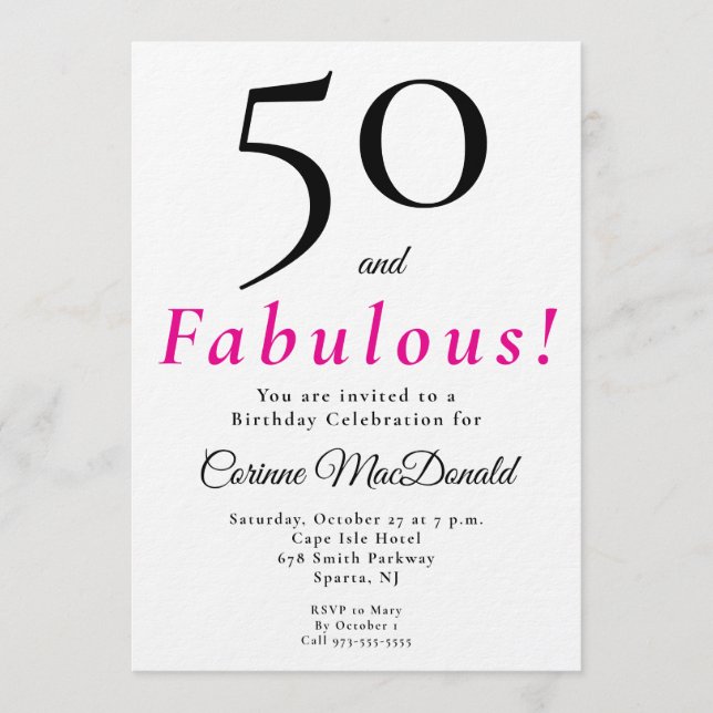 Invitation Minimal Fifty et Merveilleux 50e Anniversaire (Devant)