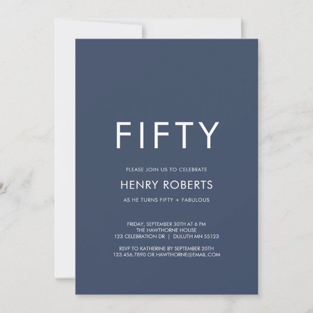 Invitation Minimal Fifty et merveilleux 50e anniversaire (Devant)