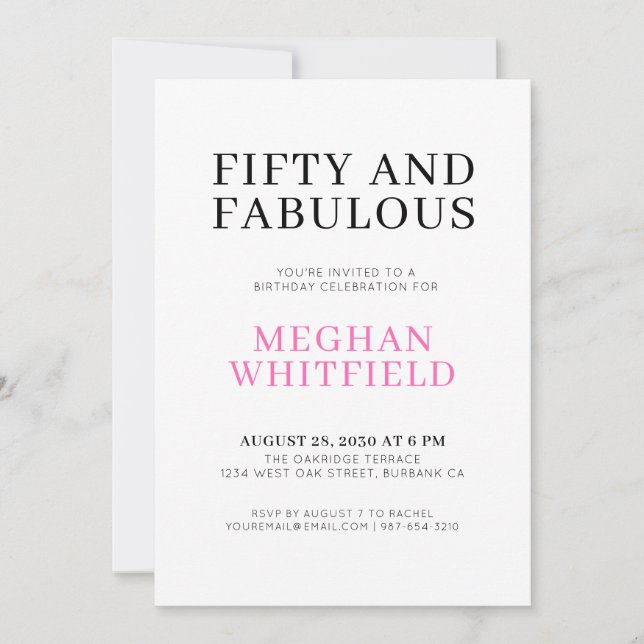 Invitation Minimal Fifty et Merveilleux 50e Anniversaire (Devant)