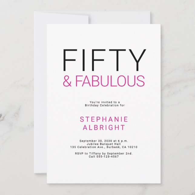 Invitation Minimal Fifty et Merveilleux 50e Anniversaire (Devant)