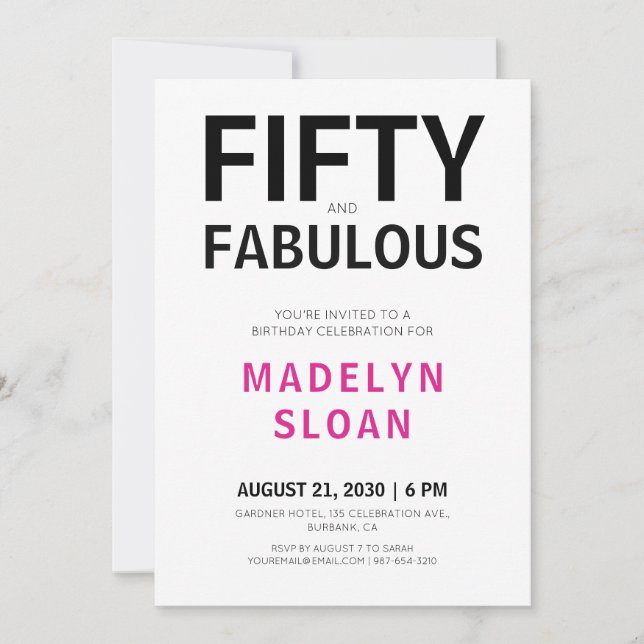 Invitation Minimal Fifty et Merveilleux 50e Anniversaire (Devant)