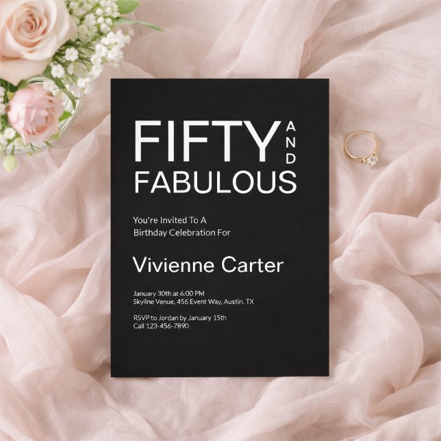 Invitation Minimal Fifty et Merveilleux 50e Anniversaire (Fifty and Fabulous 50th Birthday Invitation)