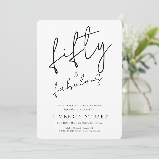 Invitation Minimal Fifty et Merveilleux 50e Script Anniversai (Debout devant)