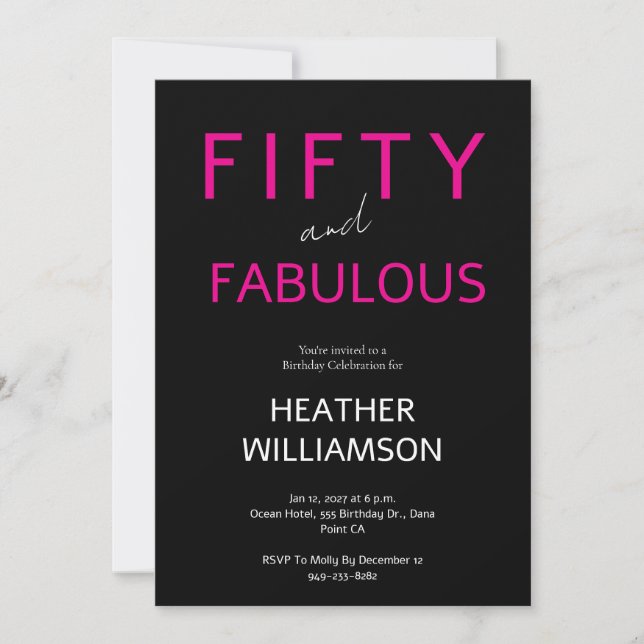 Invitation Minimal Fifty et Merveilleux Rose 50e Anniversaire (Devant)