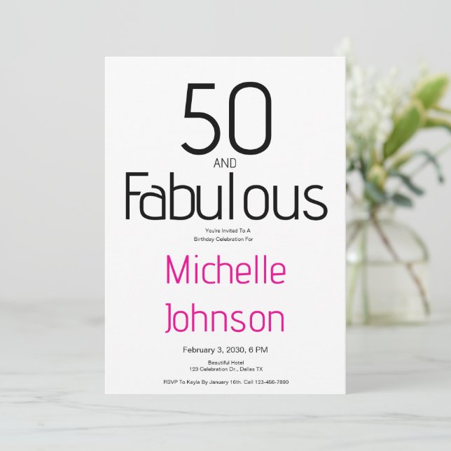 Invitation Minimal Fifty & Fabulous Fête d'anniversaire 50 an (Debout devant)