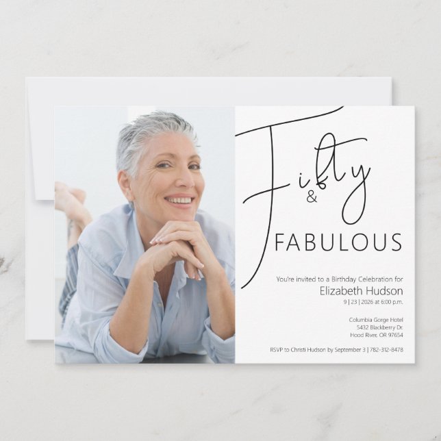 Invitation Minimal Fifty & Fabulous Photo 50e Anniversaire (Devant)