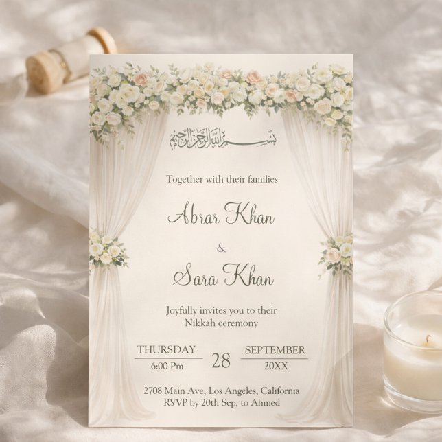 Invitation Minimal Floral Muslim Nikkah Islamic Wedding (Créateur téléchargé)