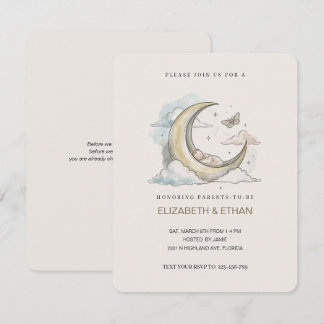 Invitation Minimal Gold Crescent Moon Swaddled Baby Shower