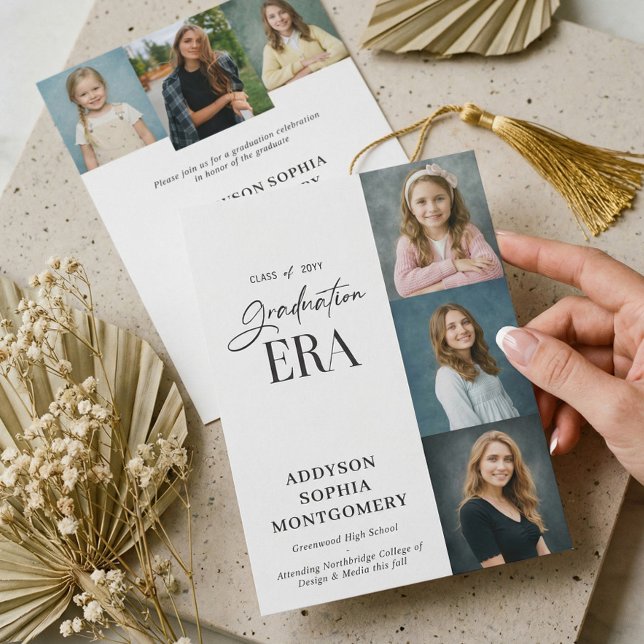 Invitation Minimal Graduation Era Then & Now Photos Grad (Minimal Graduation Era Then & Now Photos Grad Invitation)