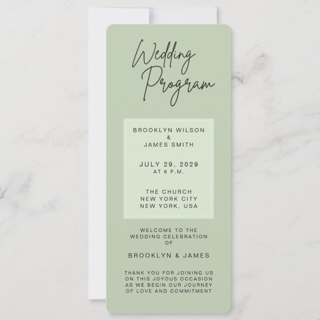 Invitation Minimal Green Sage Wedding Programs (Devant)