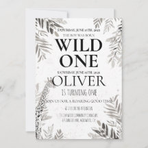 Minimal Jungle Wild One 1st Birthday Greenery