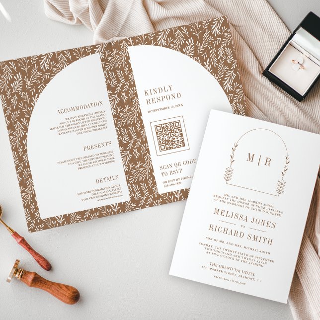 Invitation Minimal Line Art Leaf Arch Beige Mariage (Créateur téléchargé)