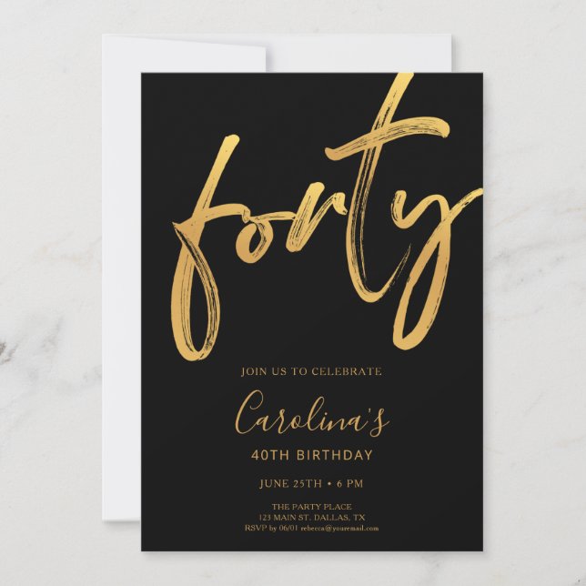 Invitation Minimal Modern Black & Gold 40th Birthday (Devant)