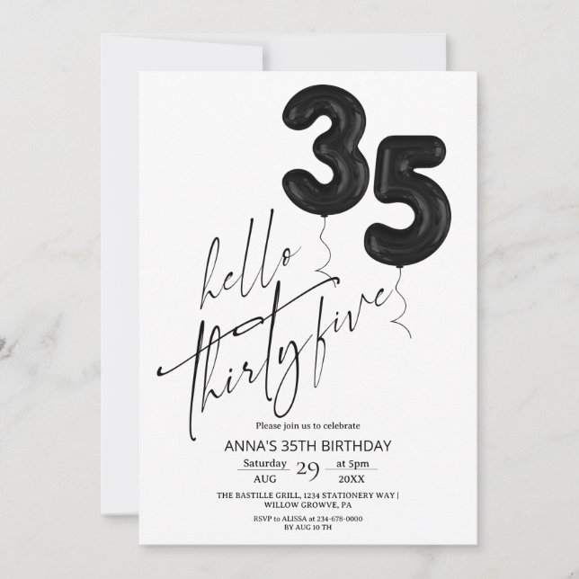 Invitation Minimal Modern Black White 35th Birthday (Devant)