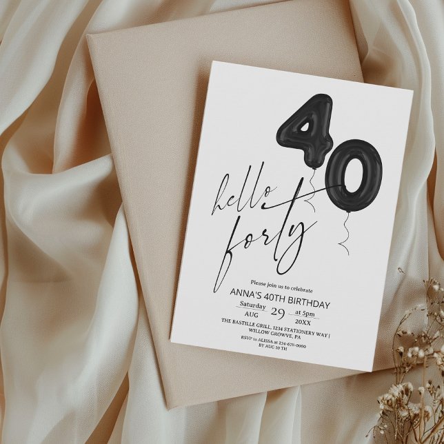 Invitation Minimal Modern Black White 40th Birthday (Créateur téléchargé)