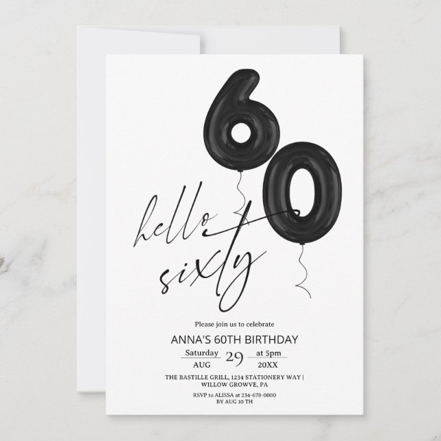 Invitation Minimal Modern Black White 60th Birthday  (Devant)
