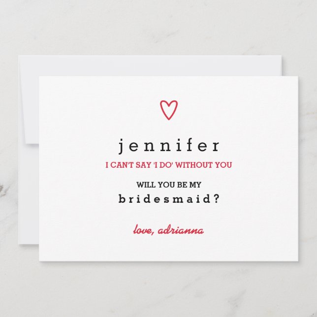 Invitation Minimal Modern Heart | Seras-tu ma demoiselle d'ho (Devant)