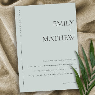INVITATION MINIMAL MODERN SOFT BLUE GREY TYPOGRAPHY WEDDING