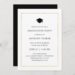 Invitation Minimal moderne  Faux Gold Border Graduation Party