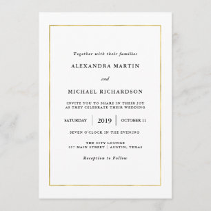 Invitation Minimal moderne   Faux Gold Border Mariage