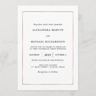 Invitation Minimal moderne   Faux Rose Gold Border Mariage