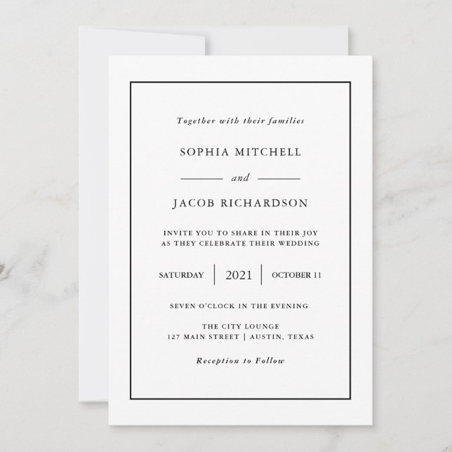 Invitation Minimal moderne | Mariage de bordure couleur modif (Devant)